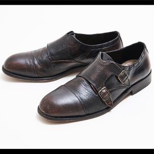 H by Hudson Monk Strap 2 buckle Slip On Shoe Brown
